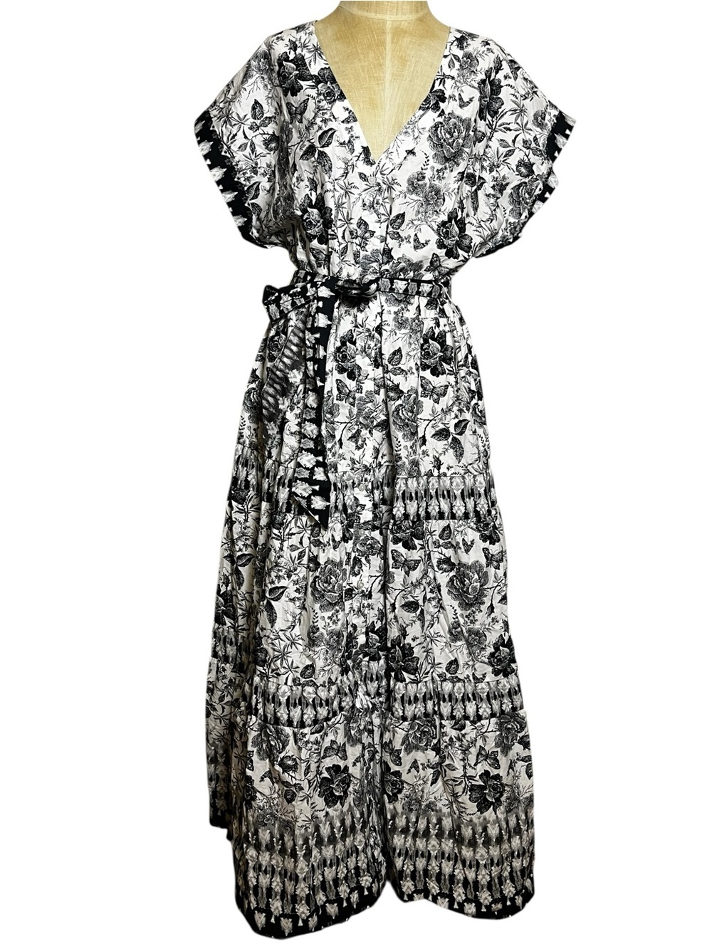 Abercrombie & Fitch XLT Tall Black White Floral Butterfly Toile Midi Dress NWT